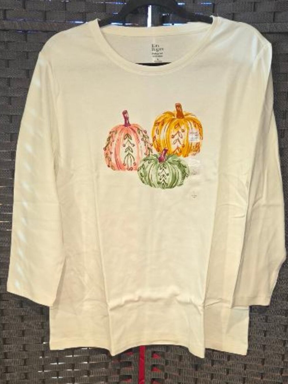 Kim Rogers 3/4-Sleeve Pumpkin Graphic Knit Top 100% Cotton